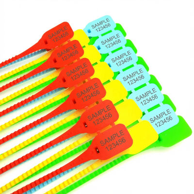 Selo em tiras de PP auto-bloqueável com área de marcação L 33 * W 25 mm e etiqueta de plástico personalizada